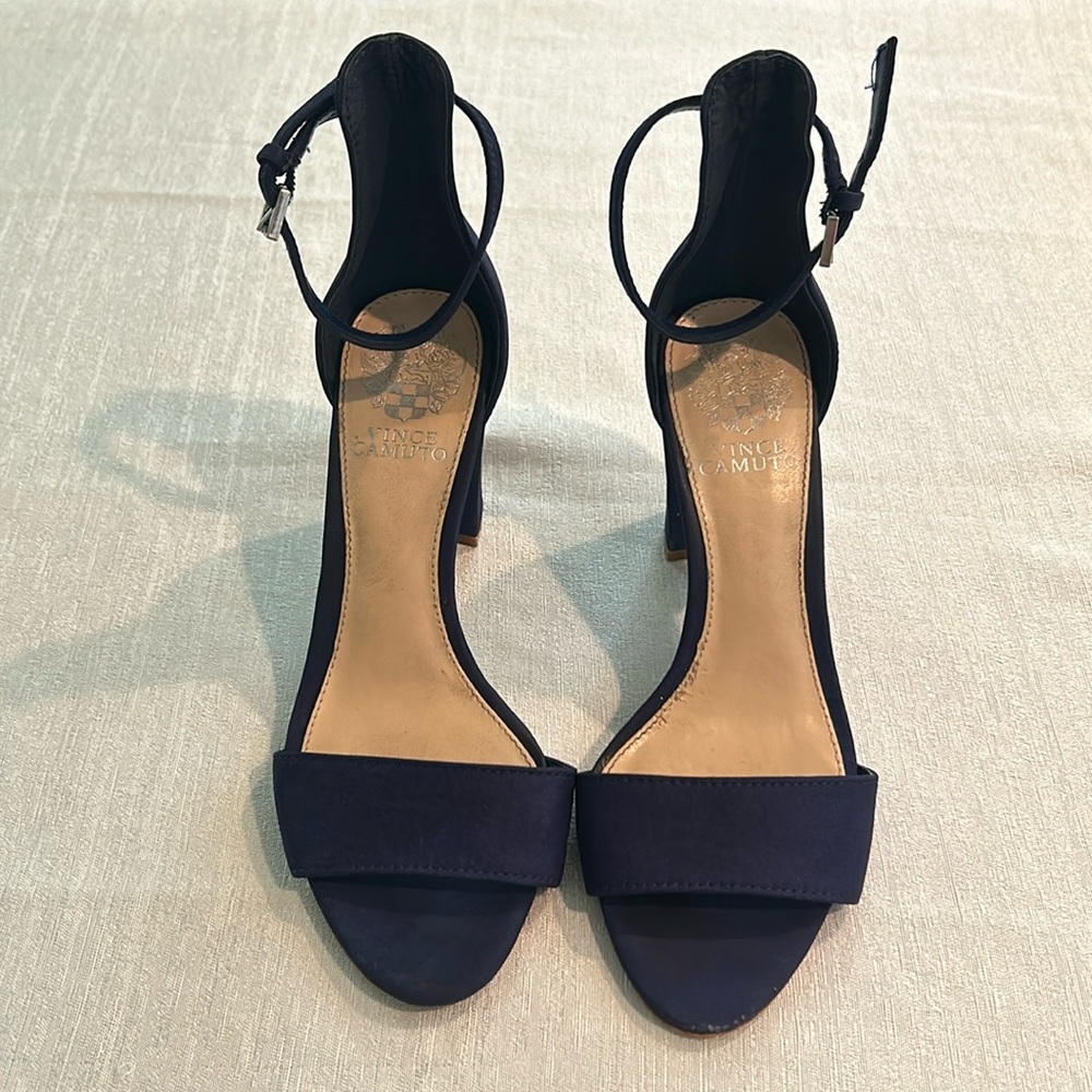 Vince Camuto Suede Navy Block Heels